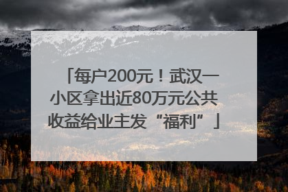 每户200元！武汉一小区拿出近80万元公共收益给业主发“福利”