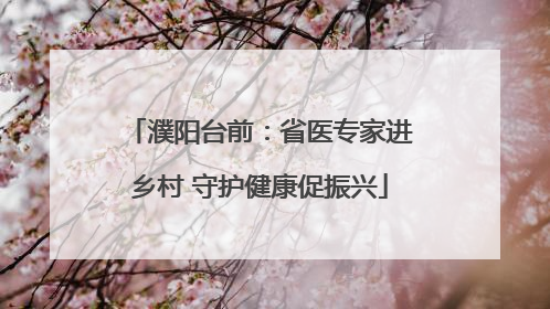 濮阳台前：省医专家进乡村 守护健康促振兴